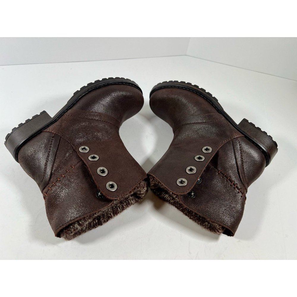 Nine West Womens Rockedgd Ankle Boots Booties Brown Leather Flat Heel Snap 5 - Picture 7 of 8